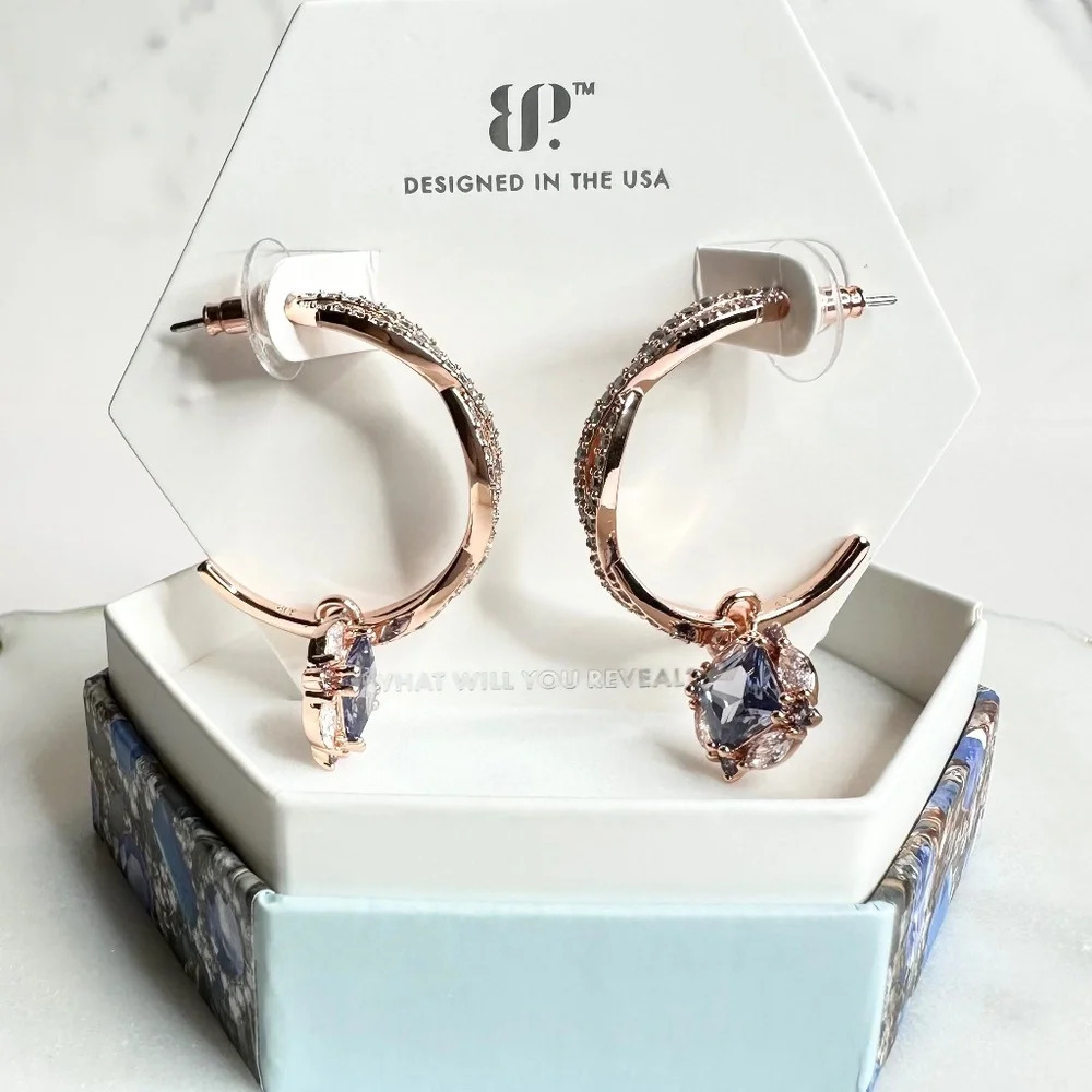 Bomb Party December Tanzanite Hoop Earrings Rose Gold Plating RBP8497 NWT